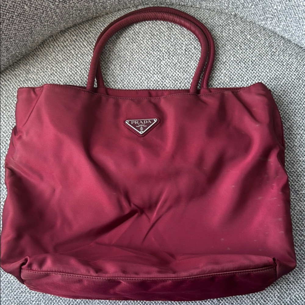 Prada Red Nylon Tote Bag with Signature Logo